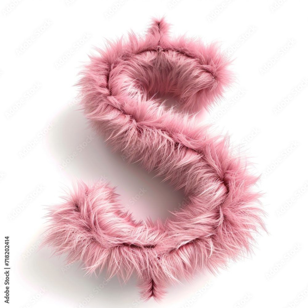 Pink Fur Dollar Sign on White Background. Photorealistic Buck Sign on white backdrop. Square Illustration. Ai Generated Finance and Currency 3D Symbol.
