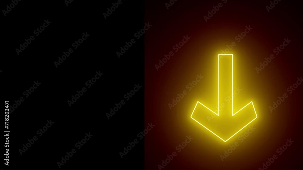 Down orange arrow three globe neon icon on black background. Down orange arrow three globe neon icon on black background.