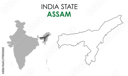 Assam map of Indian state. Assam map vector illustration. Assam vector map on white background photo