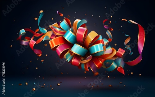 3d party popper with flying confetti. Firecracker with exploding ribbon vector illustration