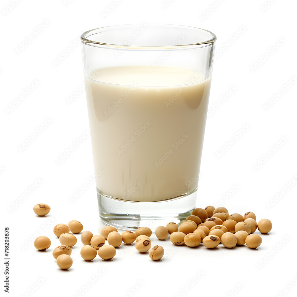 Glass of soy milk isolated on white background