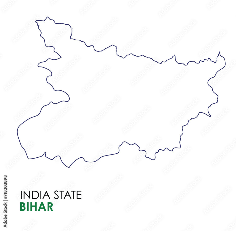 Bihar map of Indian state. Bihar map vector illustration. Bihar vector map on white background.