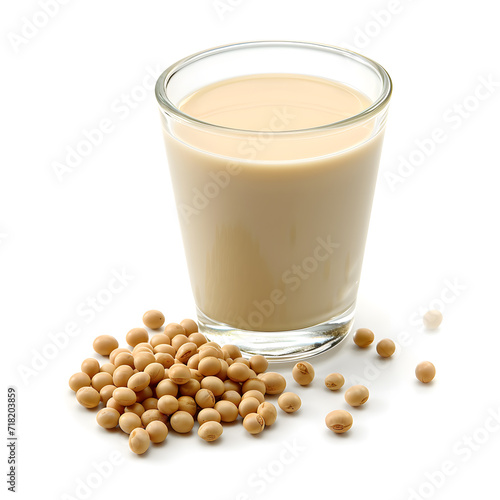 Glass of soy milk isolated on white background