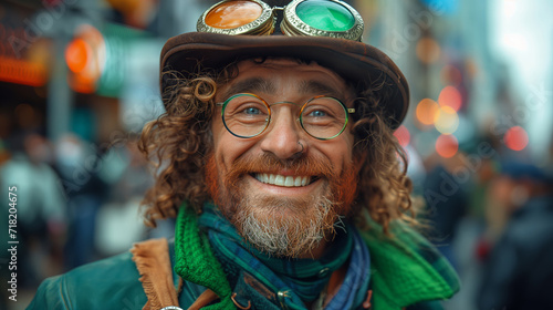 Smiling Man at St. Patrick's Day Parade. AI Generative.