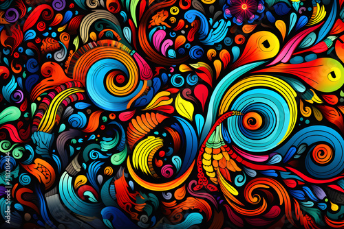 doodle art full colored vivid colors pattern