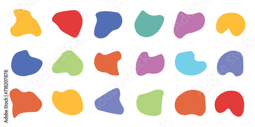 Organic colorful blob shapes. Round abstract organic shape collection. Pebble, drops and stone silhouettes. Random abstract liquid organic irregular blotch shapes. Collection of modern forms 