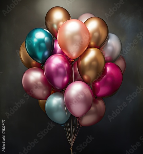 light festive background with bright colorful balloons, 3D image