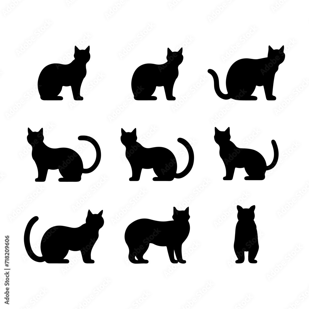 Cat black silhouette collection. Kitty silhouette set. Cat vector illustration