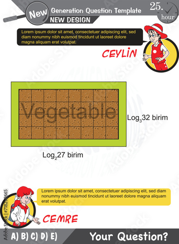 University and high school exam question form, Mathematics, physics, geometry, biology, eps, Next generation problems, two sister, speech bubble, template, experiment