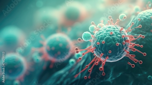 Fototapeta Naklejka Na Ścianę i Meble -  Cancer cells under a microscope Scientific image cancer medicinal chemistry and biology. Cancer banner