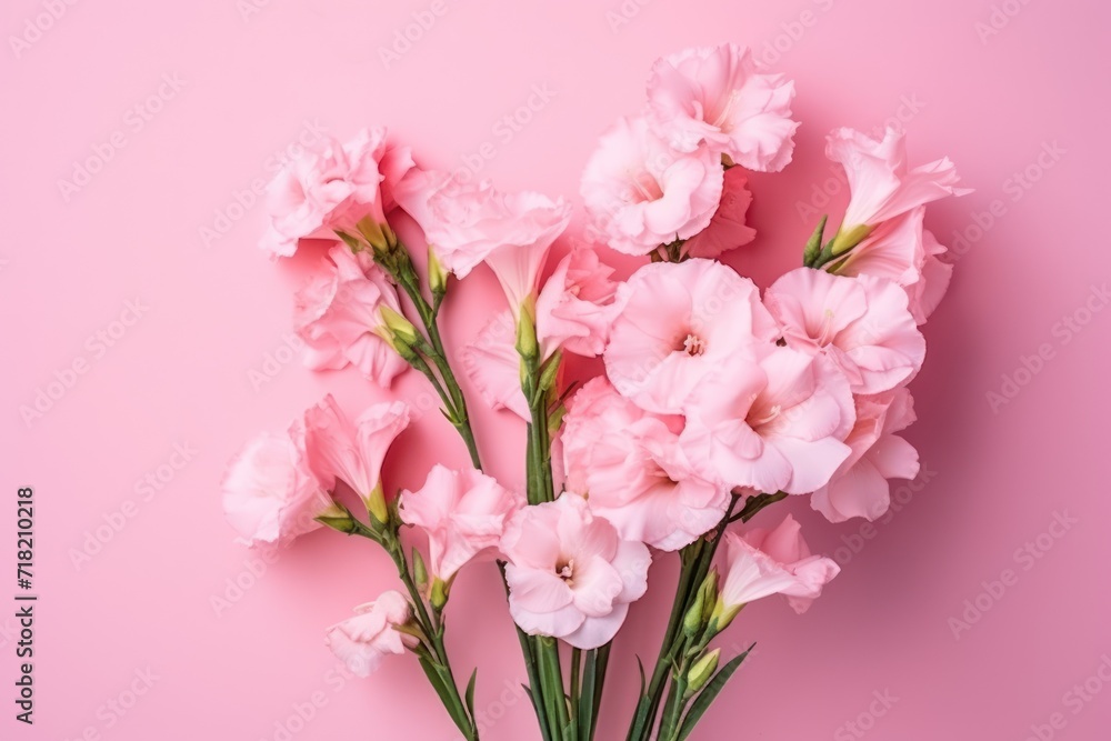  a bouquet of pink carnations on a pink background with a place for a text or an image of a bouquet of pink carnations on a pink background with a place for text.