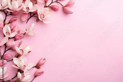  pink flowers on a pink background with a place for a text or an image or an image of flowers on a pink background with a place for a text ornament. © Shanti
