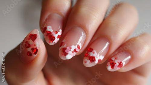 romantic beautiful natural looking nail art for a young girl for valentine day