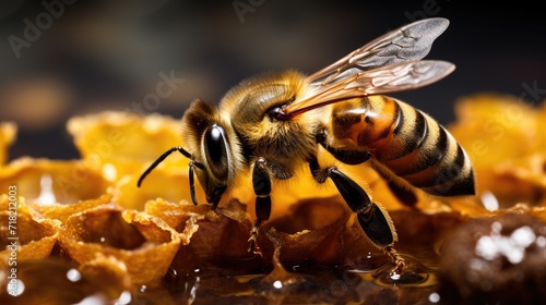 close up bee and honey. fresh bee honey is good for health © Ilmi