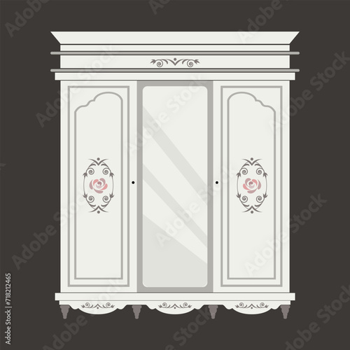 wardrobe vector illustration cute baroque, shabby chic or classic style luxury interior cabinets vintage