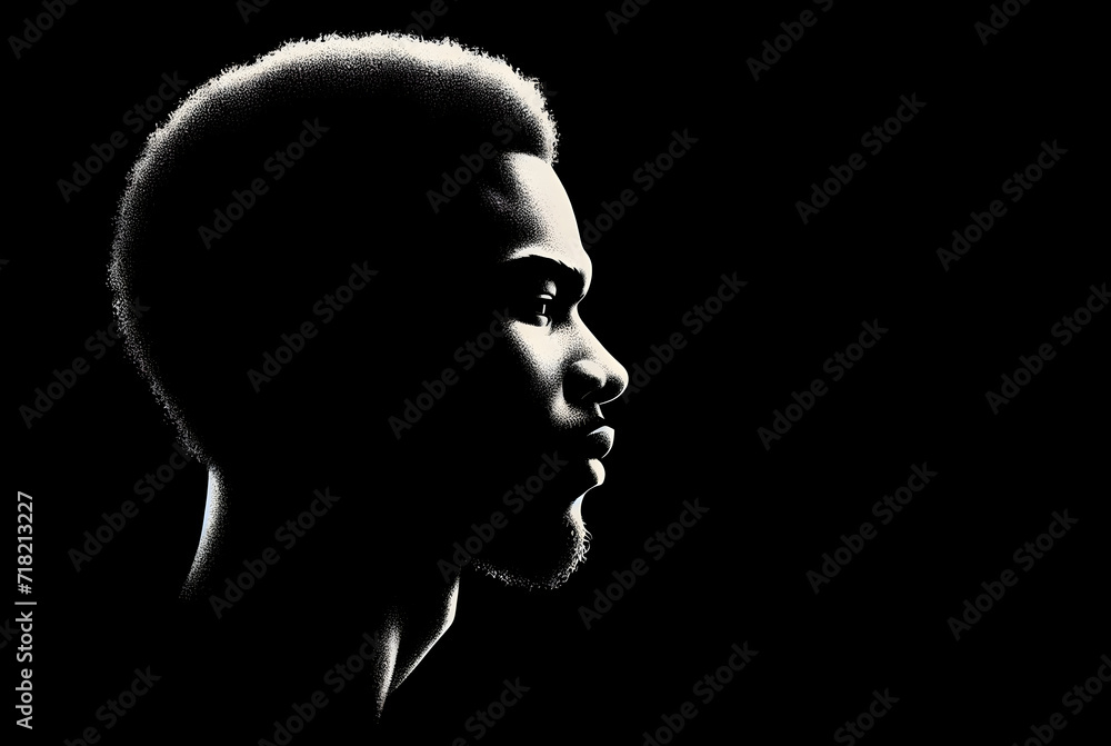 Black History Month banner. Silhouette face head in profile ethnic group of black African and African American man on black background Black History Month banner. Silhouette face head in profile ethnic group of black African and African American man on black background