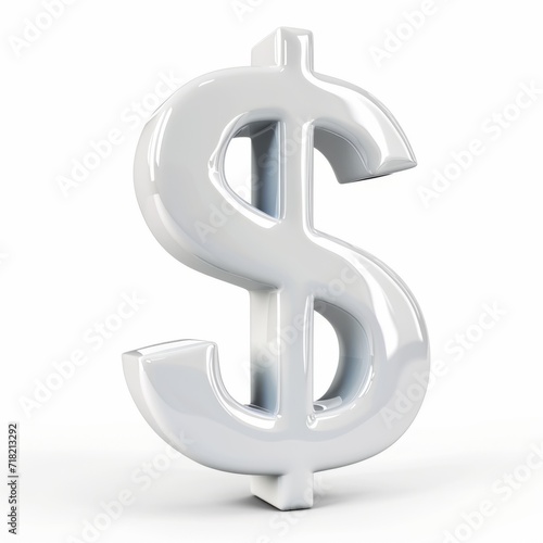 White Glossy Surface Dollar Sign on White Background. Photorealistic Buck Sign on white backdrop. Square Illustration. Ai Generated Finance and Currency 3D Symbol.