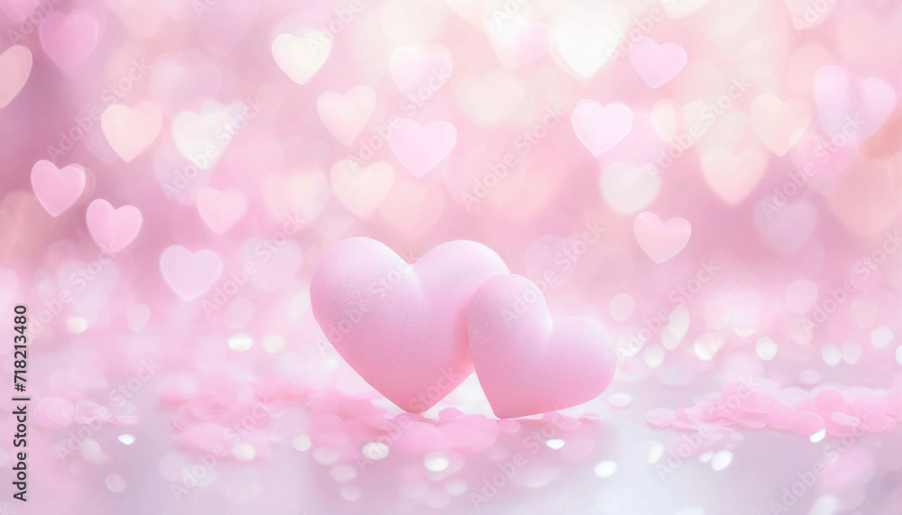Two Cute Light Pink Hearts With Bokeh Background