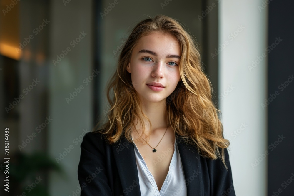 Fototapeta premium Caucasian successful confident young businesswoman ceo boss bank employee worker manager