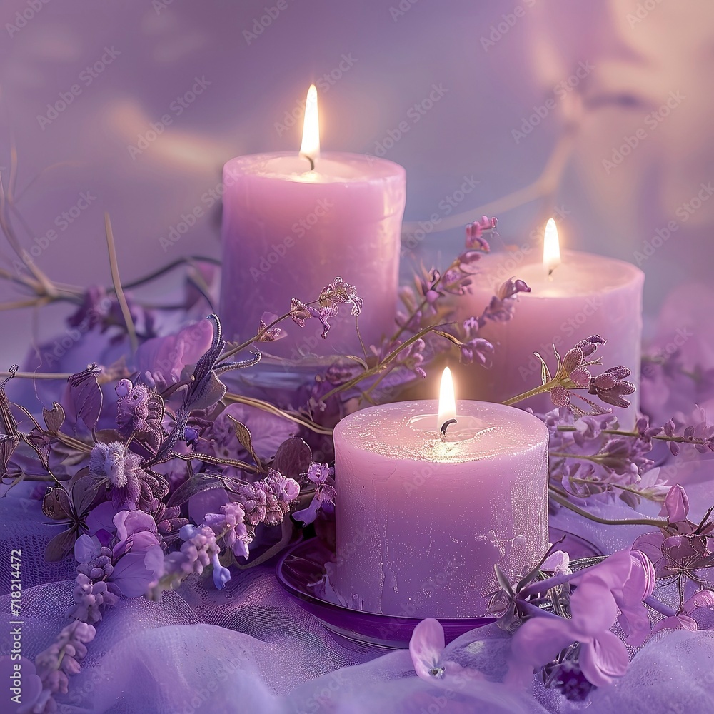 Lavender Dreamscape with Soft Candlelight Serenity Lavender Dreamscape with Soft Candlelight Serenity