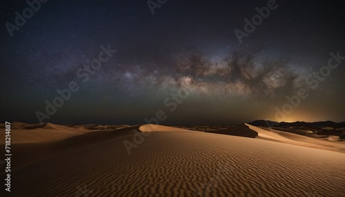 desert dunes, at night with a bright starry sky and the Milky Way. to illustrate the presentation or beauty of the natural world. for wallpaper, posters, murals