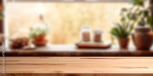 Blurred background of a wooden kitchen table.