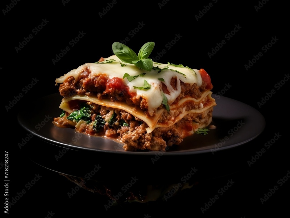 Piece of meat lasagna on a plate Piece of meat lasagna on a plate