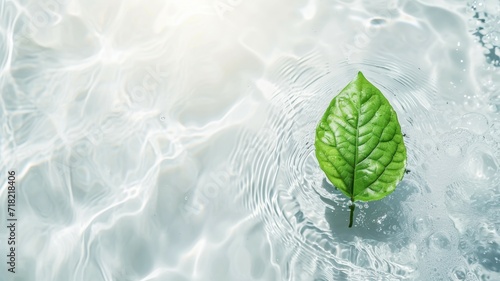 Green leaves on water surface. Beautiful water ripple background for product presentation. Copy space photo