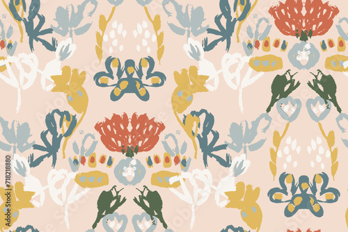 Abstract floral seamless pattern. gouache painting