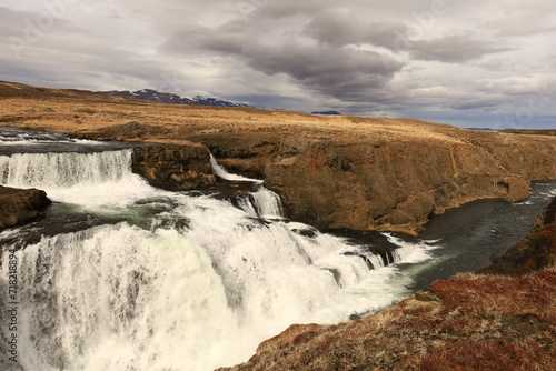 Reykjafoss waterfall is one of the hidden treasures of Skagafj  r  ur located in the north of Iceland