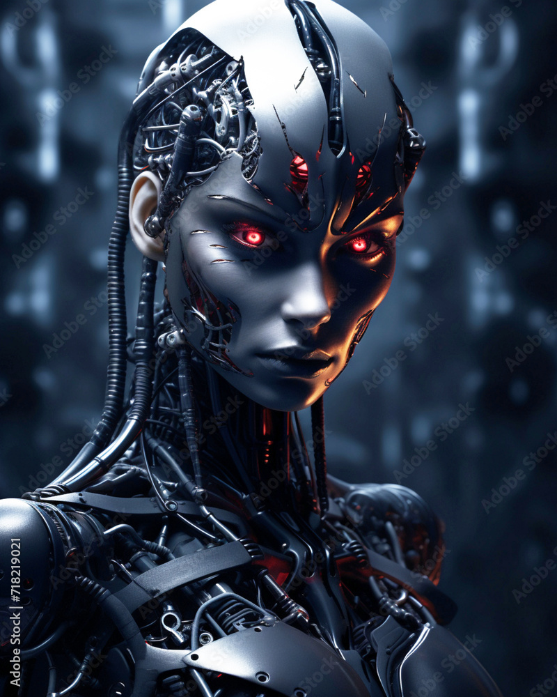 A mysterious dark female cyborg - Dystopian design A mysterious dark female cyborg - Dystopian design