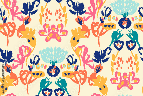 Abstract floral seamless pattern. gouache painting
