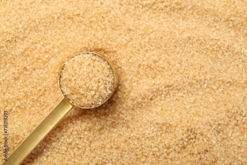 Scoop on granulated brown sugar, top view