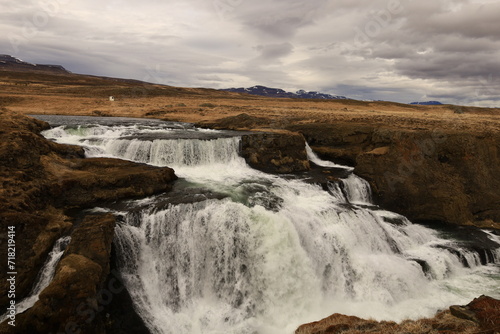 Reykjafoss waterfall is one of the hidden treasures of Skagafj  r  ur located in the north of Iceland