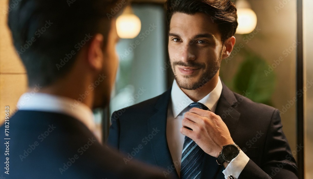 Young man preparing for his first day at a corporate office job