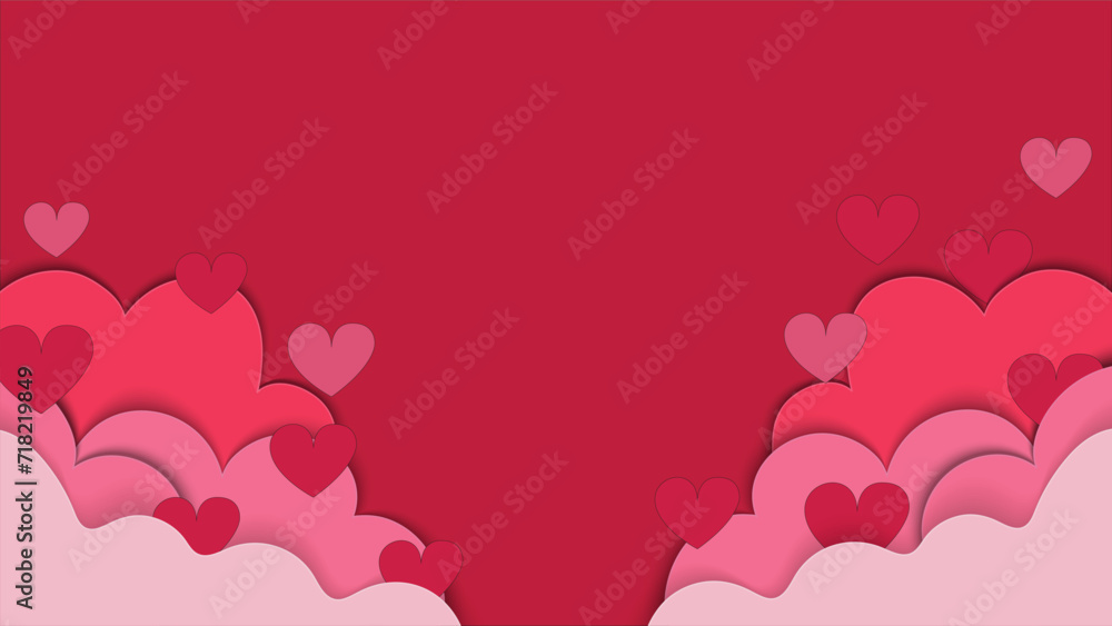 Valentines day background. Paper cut background with hearts. Vector illustration.