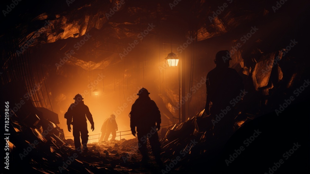 miners in the mine silhouettes. Neural network AI generated art