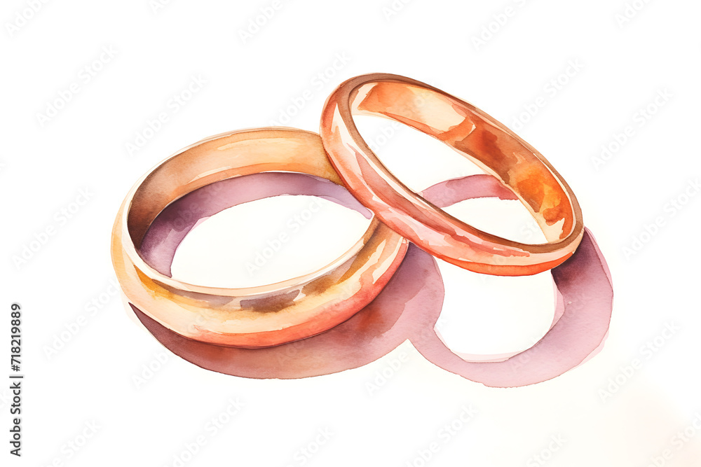 Pair of wedding rings in watercolor style isolated on white background Pair of wedding rings in watercolor style isolated on white background