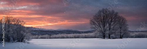 Beautiful winter landscape at sunset