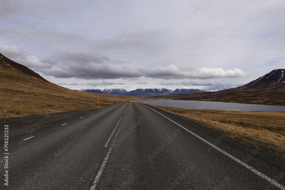 View on a road in the Northeastern Region of Iceland