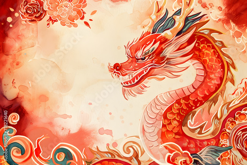 Chinese New Year background with dragon cartoon. © Pacharee
