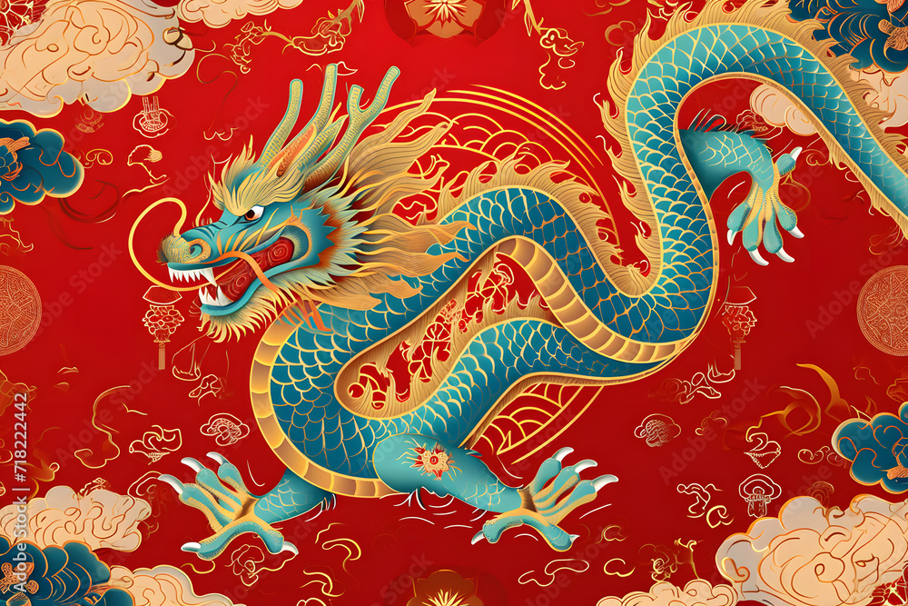 Obraz premium Chinese New Year background with dragon cartoon.