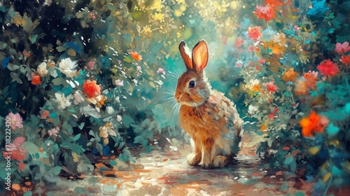 Whimsical Garden Bunny Artwork - AI Generated