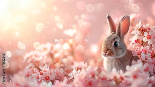 Holiday Celebration with Bunny and Easter Flowers - AI Generated