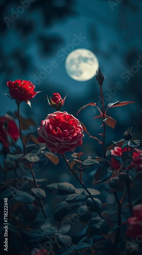 Majestic Elegance with Roses in the Moonlight