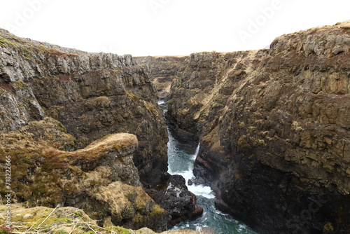 Kolugljúfur is a very pretty canyon located in the north of Iceland and known for its Kolufossar falls that flow to the bottom of the gorge