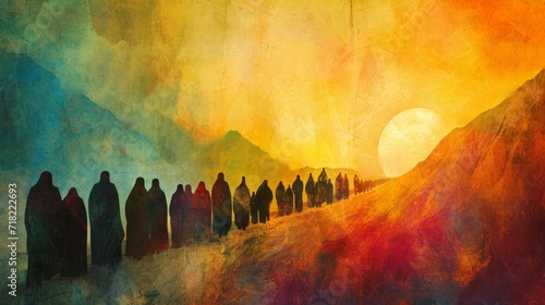 Sacred Pilgrimage: Abstract Biblical Illustration - AI Generated photo