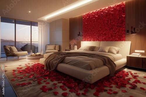 Elegant Contemporary Bedroom Embellished with Lively Red Petals