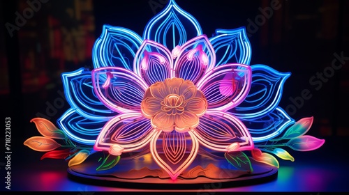Glowing petals bloom, unveiling radiant dance of light, generative ai © Rika