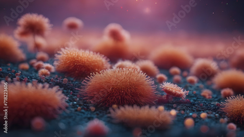 İmaginary bacteria molecule, Bacteria virus or germs illustration.  Human immune system virus. AI generated image © berkay08